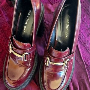 Madden Burgundy Loafers Style Kiera, Silver hardware, prestine condition.
